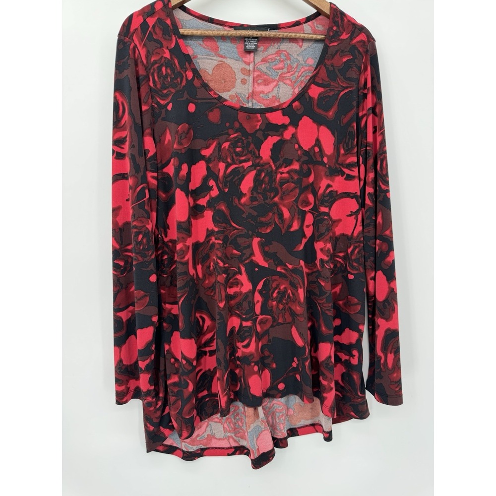 GRACE 1X Plus Stretch Dark Floral Tunic‎ Long Sleeve Top Soft Whimsigoth Fairy